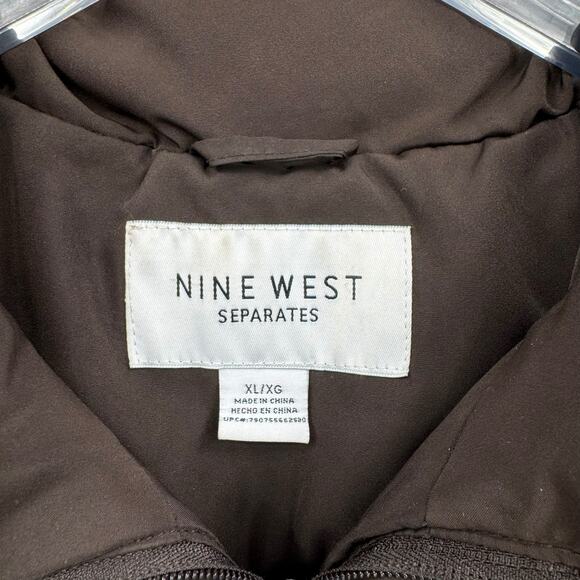 Nine West Women's Dark Brown Quilted Down Filled Collared Classic Puffer Jacket - Picture 10 of 12